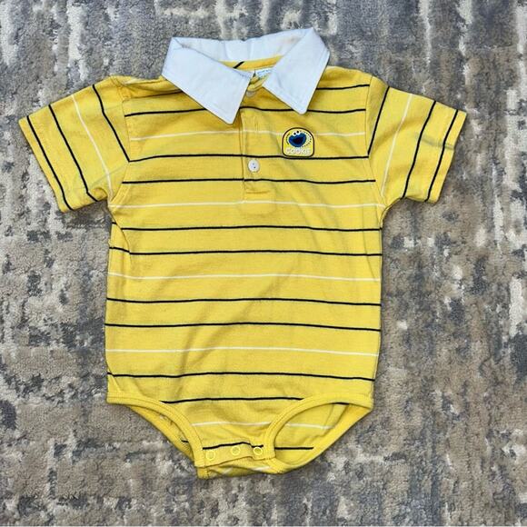 2002 Sesame Street Cookie Monster Yellow Polo Summer Romper 18 months - Picture 1 of 6